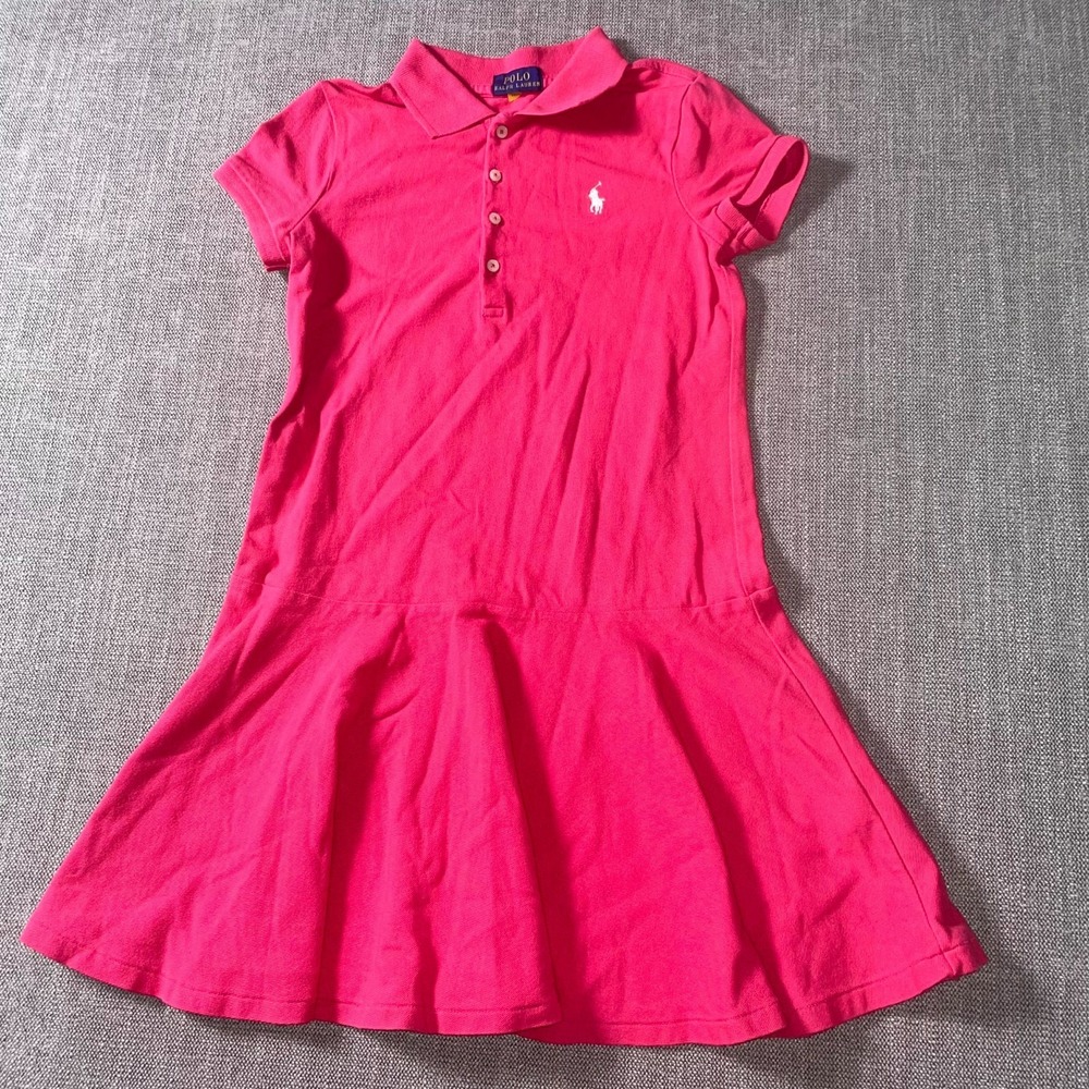 Polo Ralph Lauren Oxford Mesh Polo Dress Girls Pink Logo Pleated Skirt Tennis 8